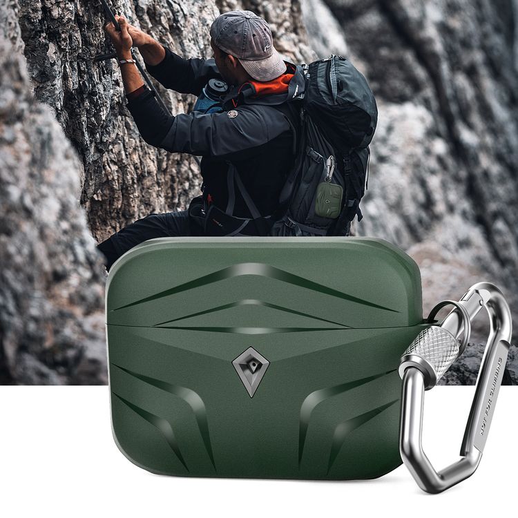 AhaStyle Premium Silicone Rugged Design Case with Anti-Lost Carabiner Keychain Compatible for AirPods Pro, Scratch Resistant, Shock Absorption, Drop Protection, & Dustproof Protective Silicone Cover Suitable with Wireless Charging - Middle Green