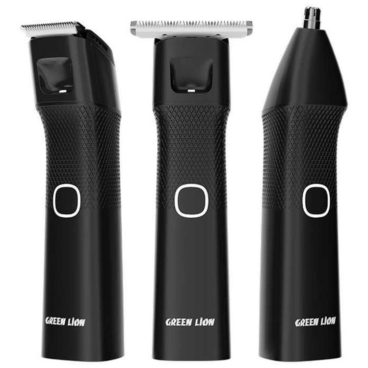 Green Lion 3-in-1 Body Trimmer with 3 Detachable Heads, 120 Minutes Working Time, 7000RPM Motor Speed, IPX7 Waterproof, Built-in LED Light, Stainless Steel Blades - Black