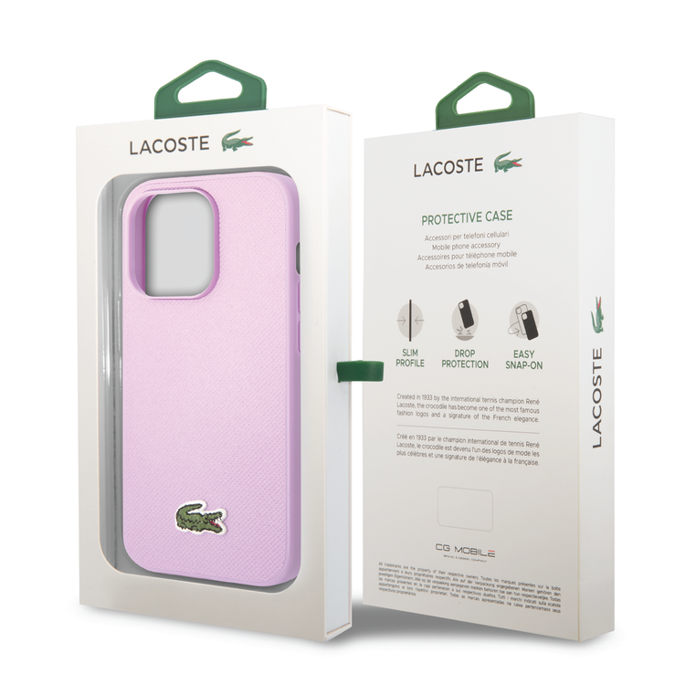 Lacoste Hard Case Iconic Petit Pique PU Woven Logo Estragon Compatible with iPhone 14 Pro - Parme