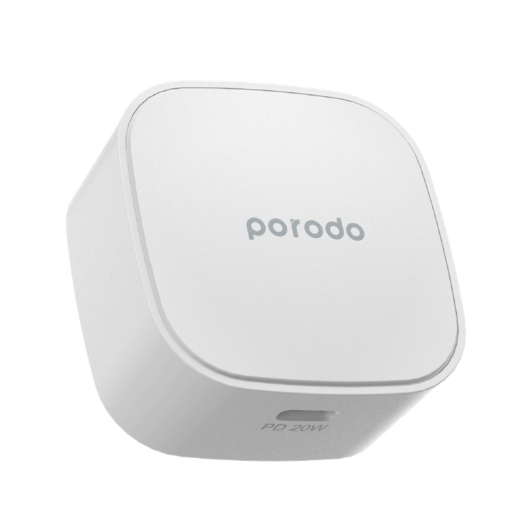 Porodo USB-C Adapter, Super-Compact Fast Wall Charger Power Delivery 20W UK with Built-in Protective Mechanism, Compatible for iPhone 12 Pro Max, 12 Pro/12, 12 Mini, 11 Pro Max