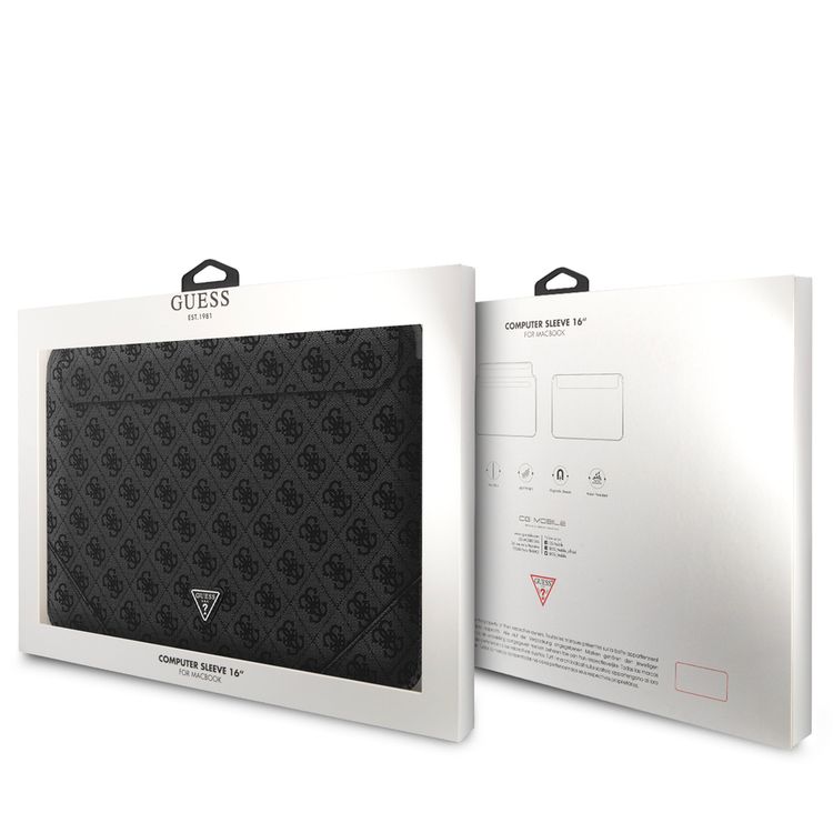 CG Mobile Guess GUCS16P4TK  4G Uptown PU Computer Sleeve with Metal Triangle Logo 16" Protection Bag for or Macbook / Laptop up to 16 inches, Suitable for Outdoor - Black