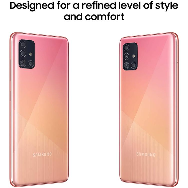 Samsung Galaxy A51 Smartphone Dual SIM 4G LTE 6GB RAM / 128 GB, Ultra High-Resolution Quad Camera, 4K Video, Exynos Chipset, 4000 mAh All Day Battery, LED flash, panorama, HDR Camera - Pink