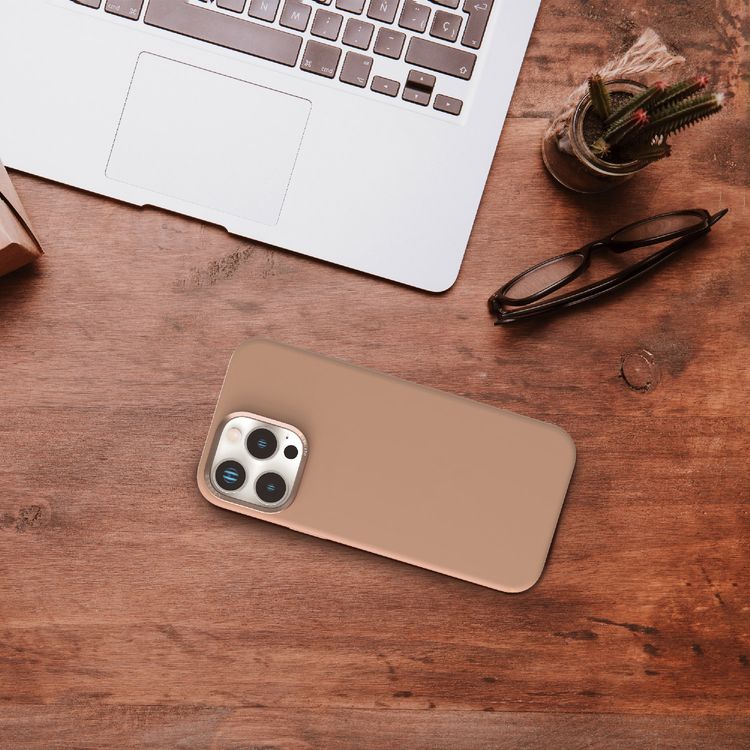 Levelo Iris Magsafe Liquid Silicone Case for iPhone 16 Pro with Metal Camera Ring, Impact-Resistant Corners, Strong MagSafe Magnet, Comfortable & Secure Grip - Rose Gold Titanium