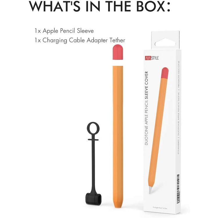 Ahastyle Duotone Case, Premium Silicone Anti-Slip Sleeve Cover with Cable Adapter Tether Kit Compatible for Apple Pencil 1st Generation - Orange/Red