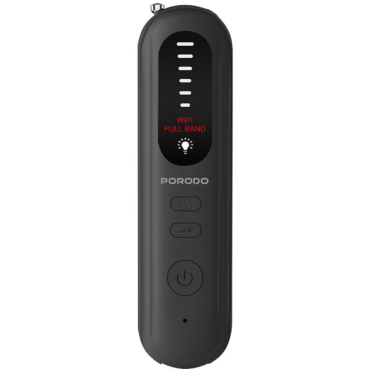 Porodo Spy Guard Wireless Signal & Camera Detector with Infrared Scanning, 8 Hours Working Time, 500mAh Battery Capacity, 6 Sensitivity Levels, Audible Alarm - Black