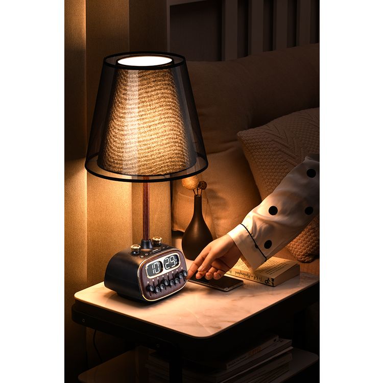 Porodo Retro Desk Lamp White-Noise & BT Speaker, Alarm and Snooze Function, Screen Display, 3 Brightness Levels (Low, Medium, High), Charging Ability, 8 Nature Sounds, USB-A Charging Port - Black 