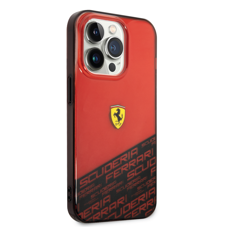 Ferrari PC/TPU IML Case with Bottom Scuderia Allover Print iPhone 14 Pro Compatibility - Red
