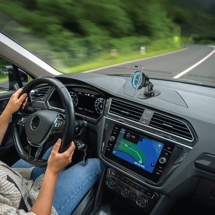 Green Lion Dash Hold Car Phone Holder with Cable Management Hook, Flexible Base Plate, Residue-Free Attachment, One-Hand Operation, Swivel Lock Base - Black