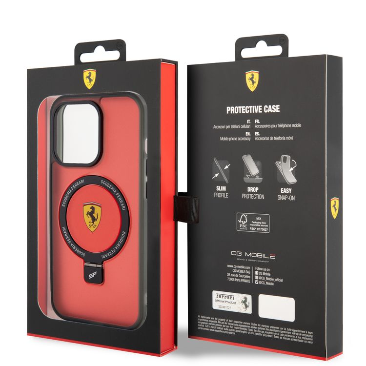 Ferrari iPhone 15 Pro Max For Magsafe Ring Stand Case - Red