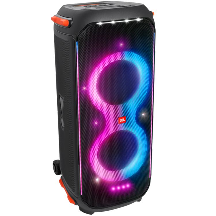 مكبر صوت JBL Party Box 710 المحمول بتقنية البلوتوث، ديناميكي، ملون، عرض ضوئي قابل للتخصيص، مقاوم للرذاذ - أسود