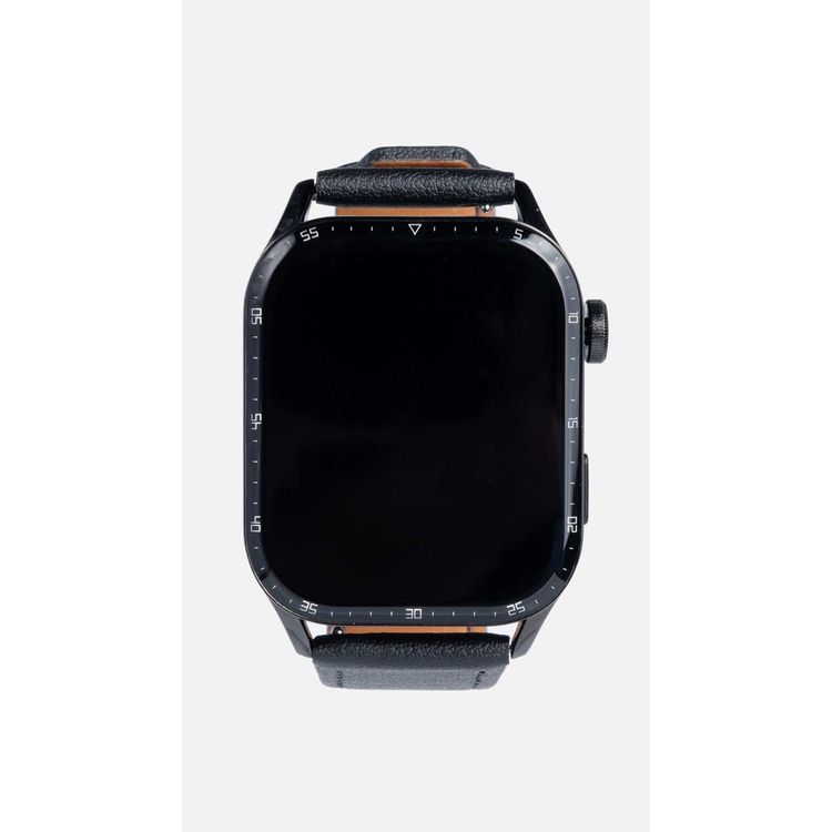 Porodo Lenox Smart Watch 1.91  Wide Touch Screen with Black Leather Strap - Black