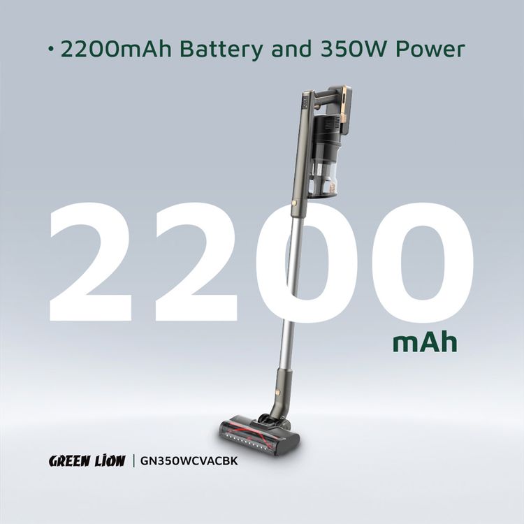 Green Lion Turbo Pro Vacuum Cleaner with 1.4 L Dust Tank Capacity, Up to 45 Minutes Working Time, 4.5 Hours Charging Time, 2200mAh Battery Capacity - Black