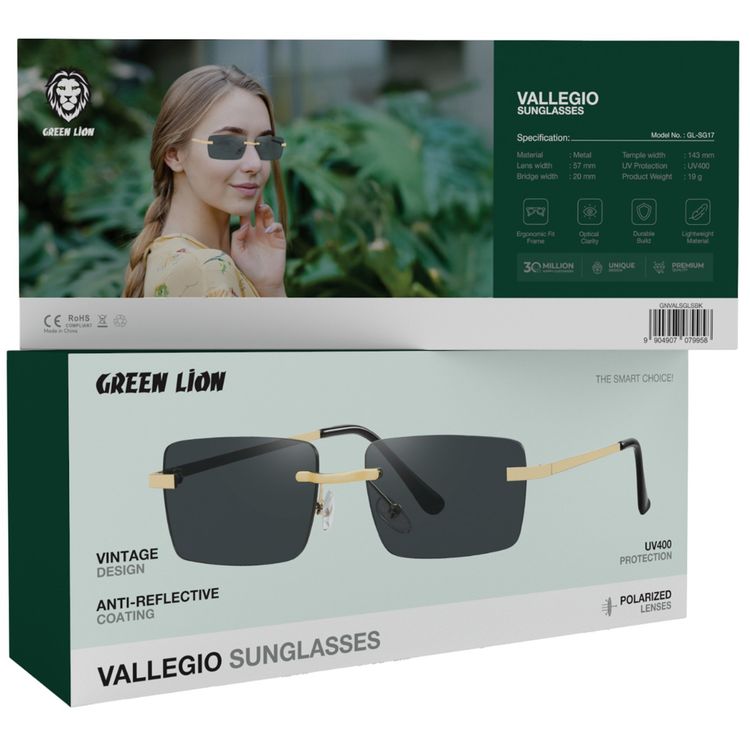 نظارات شمسية من جرين ليون فاليجو مع طلاء مقاوم للانعكاس، عرض العدسة 57 مم، إطار ملائم مريح، وضوح بصري، عرض الجسر 20 مم، حماية UV400، عرض الذراع 143 مم، تخفيف إجهاد العين - أسود