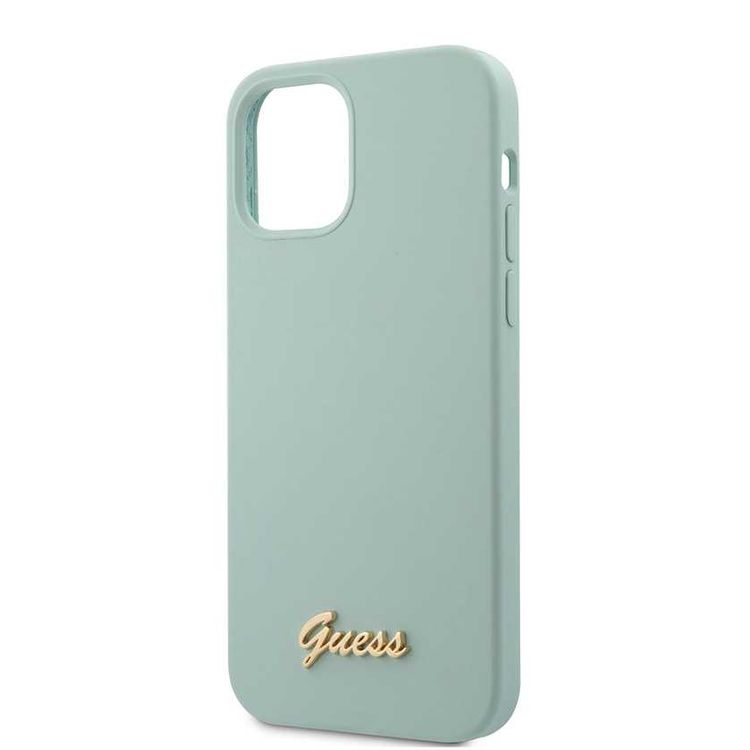 CG Mobile Guess Liquid Silicone Case with Metal Logo Compatible for iPhone 12 / 12 Pro (6.1") Premium Silicone Case, Shock & Scratch Resistant, Easy Access to All Ports - Blue