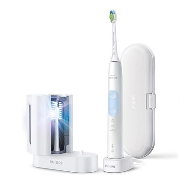 فرشاة أسنان فيليبس سونيكير بروتيكتيف كلين 5100 مع مطهر للأشعة فوق البنفسجية - أبيض