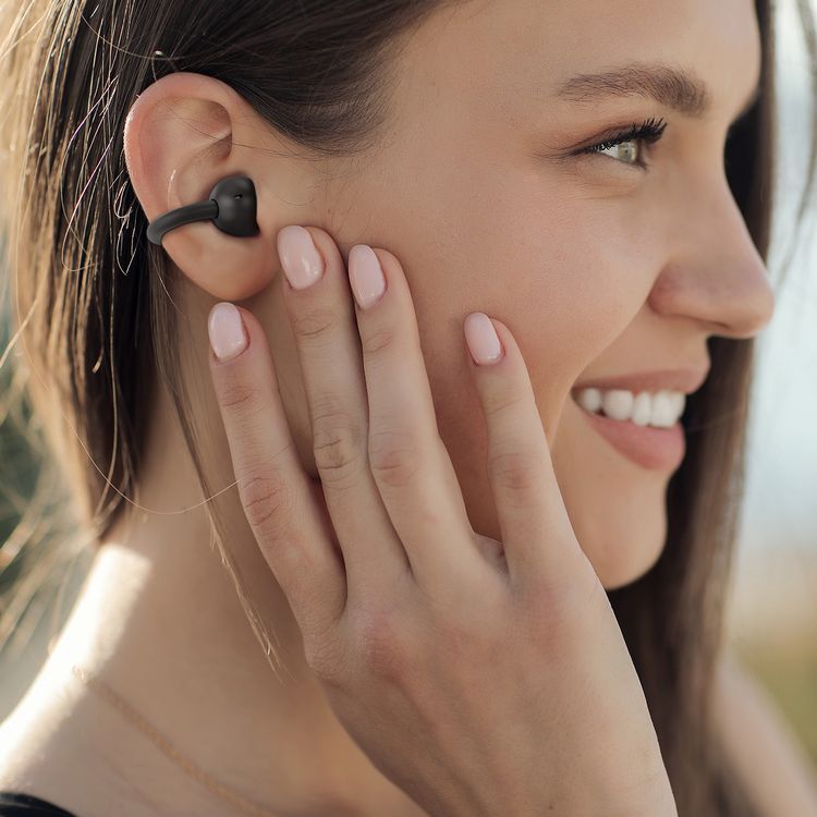 Green Lion Sonix Clip On Earbuds with Environmental Noise Cancellation, Up to 6 Hours of Playtime, 10m Transmission Range, IPX5 Waterproof Rating, Touch Control - Black