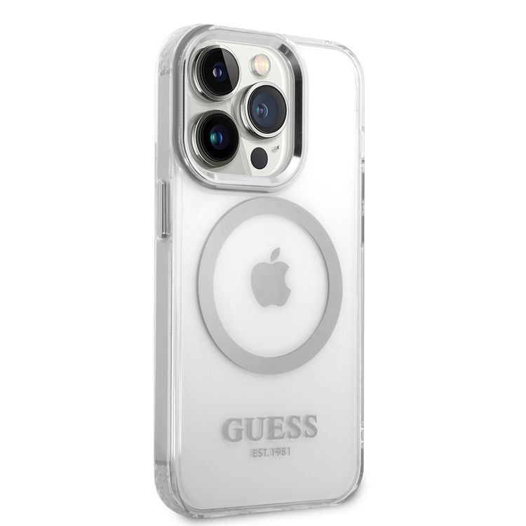 Guess Magsafe Compatibility Transparent Outline iPhone 14 Pro Compatibility - Silver