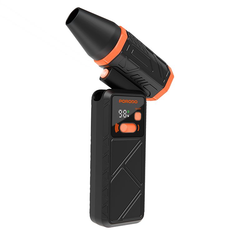 Porodo Cyclon Rotatable Turbo Blower Fan, 13000RPM Motor Speed, Up to 240 Minutes Working Time, LED Light Function, 90° Rotating Head, 0-100 Speed Adjustment - Black