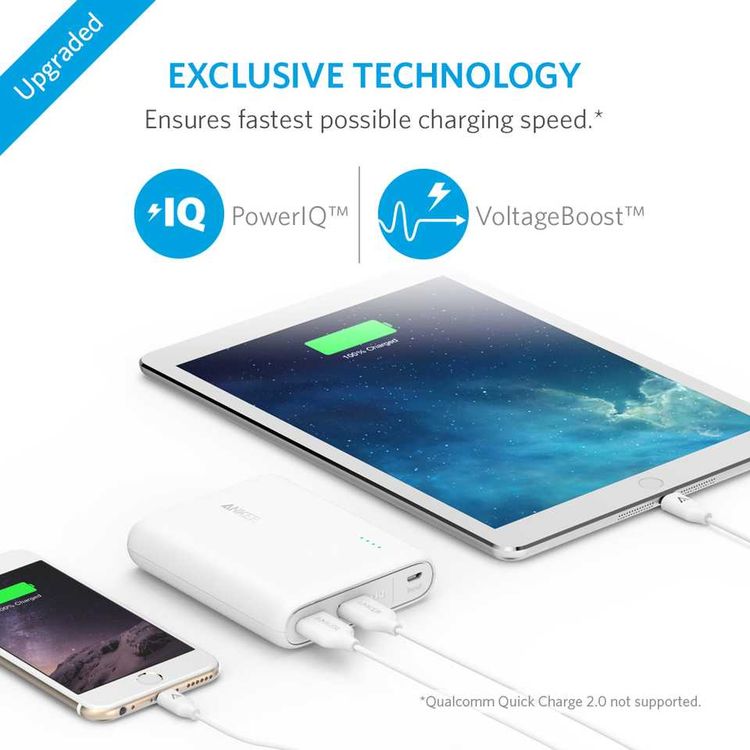 Anker PowerCore 10400mAh External Battery Pack, Provides protection against short circuits and over-charging - White