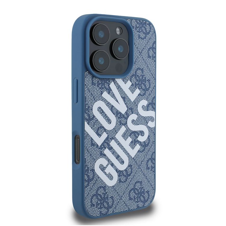 Guess PU 4G Hard Case with Big Love Guess Logo For iPhone 16 Pro, High Quality Material, Lightweight, Easy Snap-on - Blue 