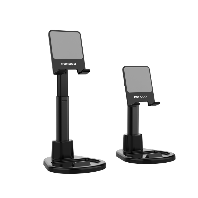حامل متعدد الزوايا للهواتف والأجهزة اللوحية من بورودو مع قضيب تلسكوبي قابل للتعديل، أقصى ارتفاع 35 سم، متوافق مع نطاقات 6.5-12.9 بوصة، دوران 360 درجة، ثبات ثنائي المحور، مصنوع من مواد ABS وPC - أسود