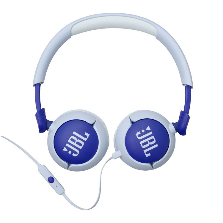 JBL Junior 320 Wired On-Ear Headphones for Kids with JBL Sticker Set, Lightweight, Built-In Microphone, Ultra Portable, 3.5mm Audio Jack, 45° C Maximum Operation Temperature - Blue
