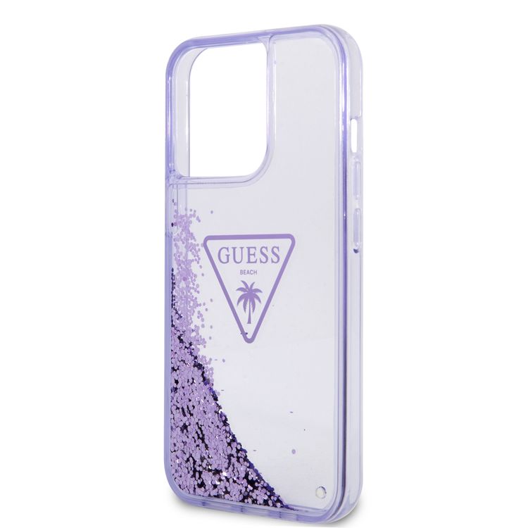 Guess Liquid Glitter Case With Translucent Triangle Logo - iPhone 14 Pro - Purple