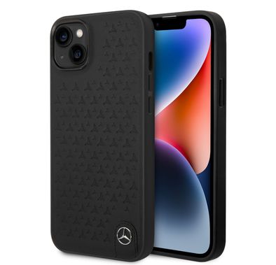 Mercedes-Benz Genuine Leather Case with Star Pattern iPhone 14 Plus - Black