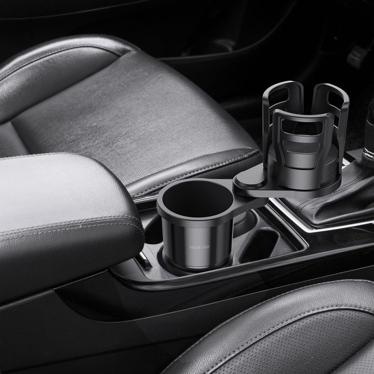 Green Lion Drive Flex 2-in-1 Cup Holder with 360° Free Rotation, Universal Car Fit, Adjustable Side Arms, Durable Construction, Easy to Clean, Expandable Food Tray, Easy Installation, 1kg Maximum Load Capacity - Black