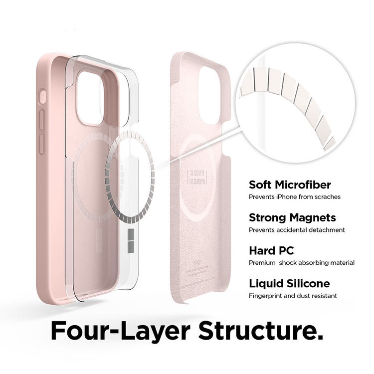 Elago Silicone Case Suitable with MagSafe, Back Shield Case Compatible for iPhone 12 / 12 Pro (6.1") Anti-Scratch, Easy Access to All Ports - Pink