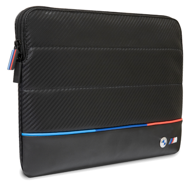 CG MOBILE BMW Carbon PU Sleeve With Contrasted Tricolor Line Protective Bag 14" Compatible With MacBook Intel® UHD Graphics/Windows/HP/Value Top Load Bag/Work, School, etc. - Black