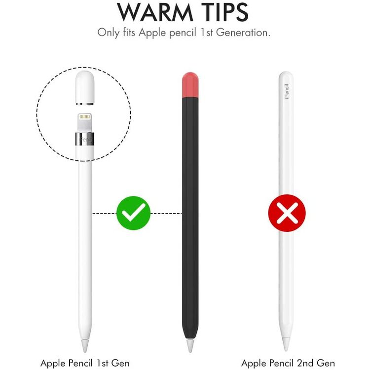 Ahastyle Duotone Case, Premium Silicone Anti-Slip Sleeve Cover with Cable Adapter Tether Kit Compatible for Apple Pencil 1st Generation - Black/Red