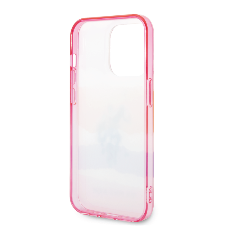 USPA PC/TPU Case with Blurred Stripes & Horse Logo iPhone 14 Pro Compatibility - Pink