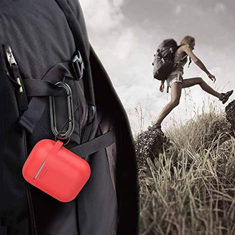 AhaStyle Keychain Silicone Case with Anti-Lost Ring for AirPods 1/2 Generation, Drop Resistant, Dustproof and Absorbing Protective Cover with Hang Case Red