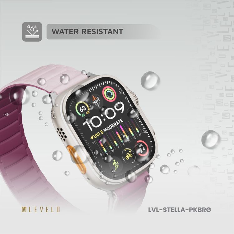 Levelo Stella Silicone Watch Strap with Magnets, Compatible with 49/46mm Smartwatches & Apple Watch SE, Series 9, 8, 7, 6, 5, Dual-Color Wearable, Hypoallergenic Material, Easy Snap-On, Sweat-Resistant, Water-Resistant - Pink / Burgundy