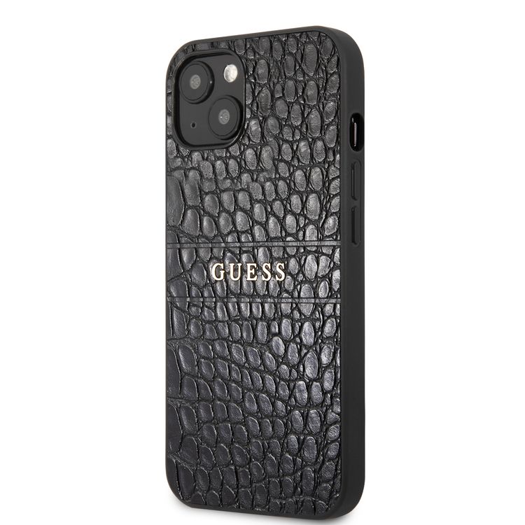 CG MOBILE Guess PU Leather Croco Case Hot Stamped Lines & Metal Logo Compatible for iPhone 13 (6.1") Anti-Scratch, Easy Access to All Ports, Shock Absorption