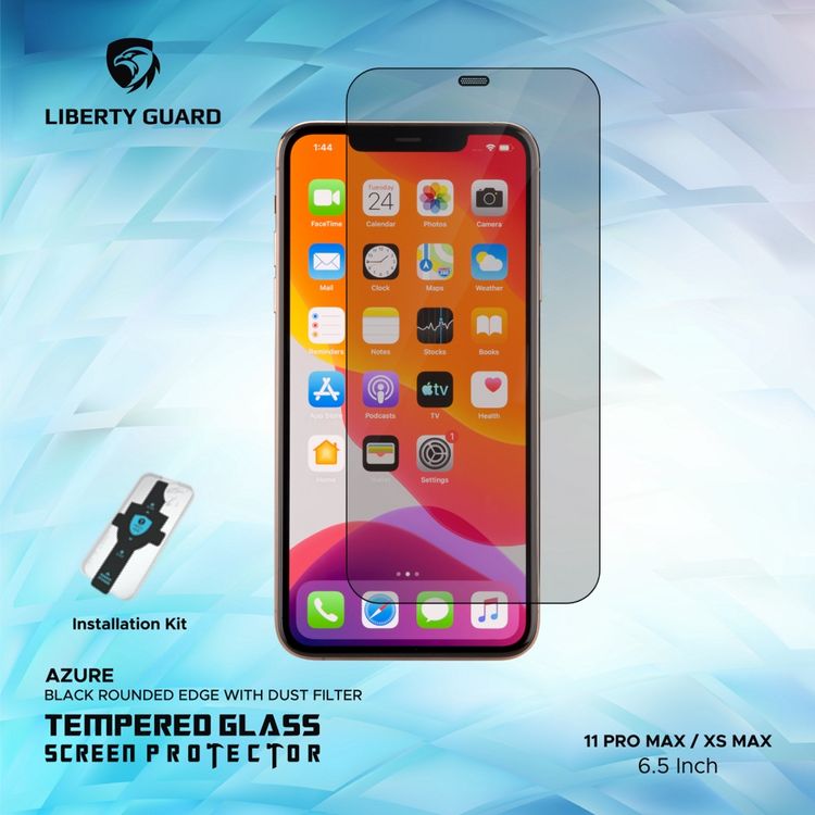 واقي شاشة Liberty Guard Azure Full Cover Black بحافة مدورة لهاتف iPhone 11 Pro Max، مضاد للصدمات والتأثير - أسود
