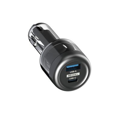 شاحن سيارة Powerology Dual Output Ultra-Quick Crystalline Series، 35 وات PD، 22.5 وات QC، واقيات أمان مدمجة - شفاف/رمادي