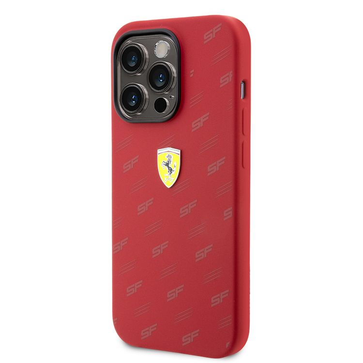 Ferrari iPhone 15 Pro Max For Silicone Case with All Over SF Pattern - Red