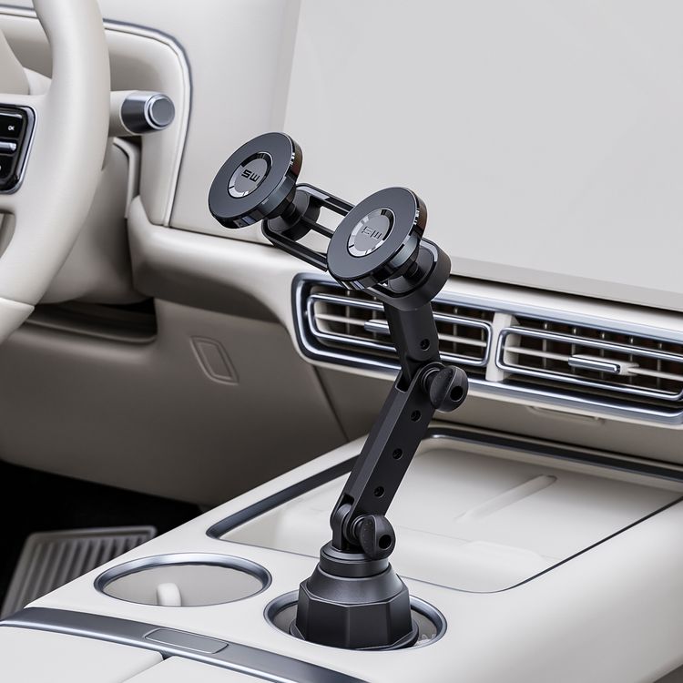 Green Lion Duo Magflex Cup Holder Mount with 20 × N52 Strong Magnets, 360° Free Rotation, 5-Point Adjustable, Easy Installation, Universal Car Fit, Extendable Arm, 2.6" - 3.9" Cup Holder - Black