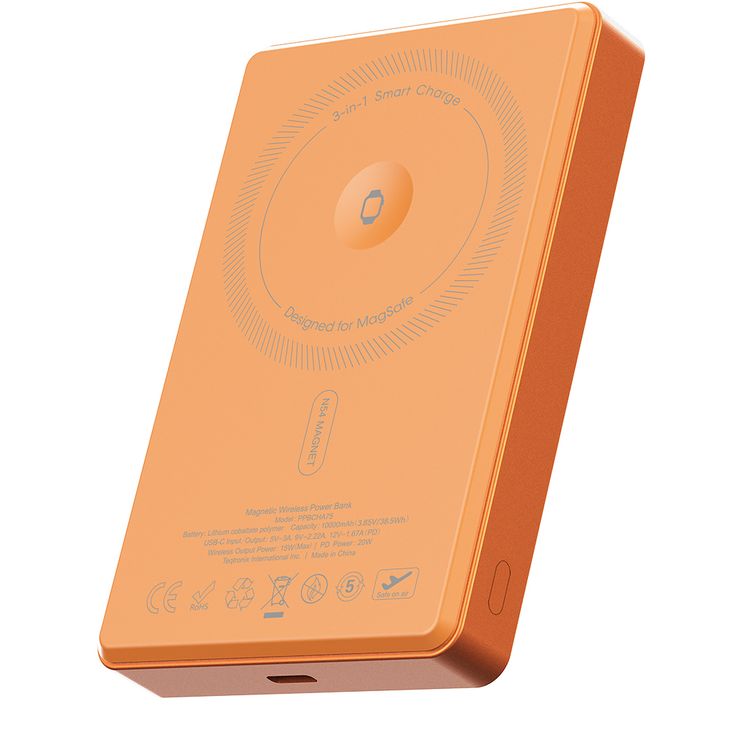 Powerology Nirvano 5-in-1 Power Travel Kit with 2.5L Travel Bag, 10000mAh MagSafe Power Bank, 75W Dual-Port USB-C + USB-A Output Car Charger, 45W GaN Wall Charger, 1m/60W USB-C Cable, UK 3-Pin Plug, N54 Magnet Type,  Car Charger Total Output 75W, Car Charger Material Zinc Alloy + PC - Black / Orange