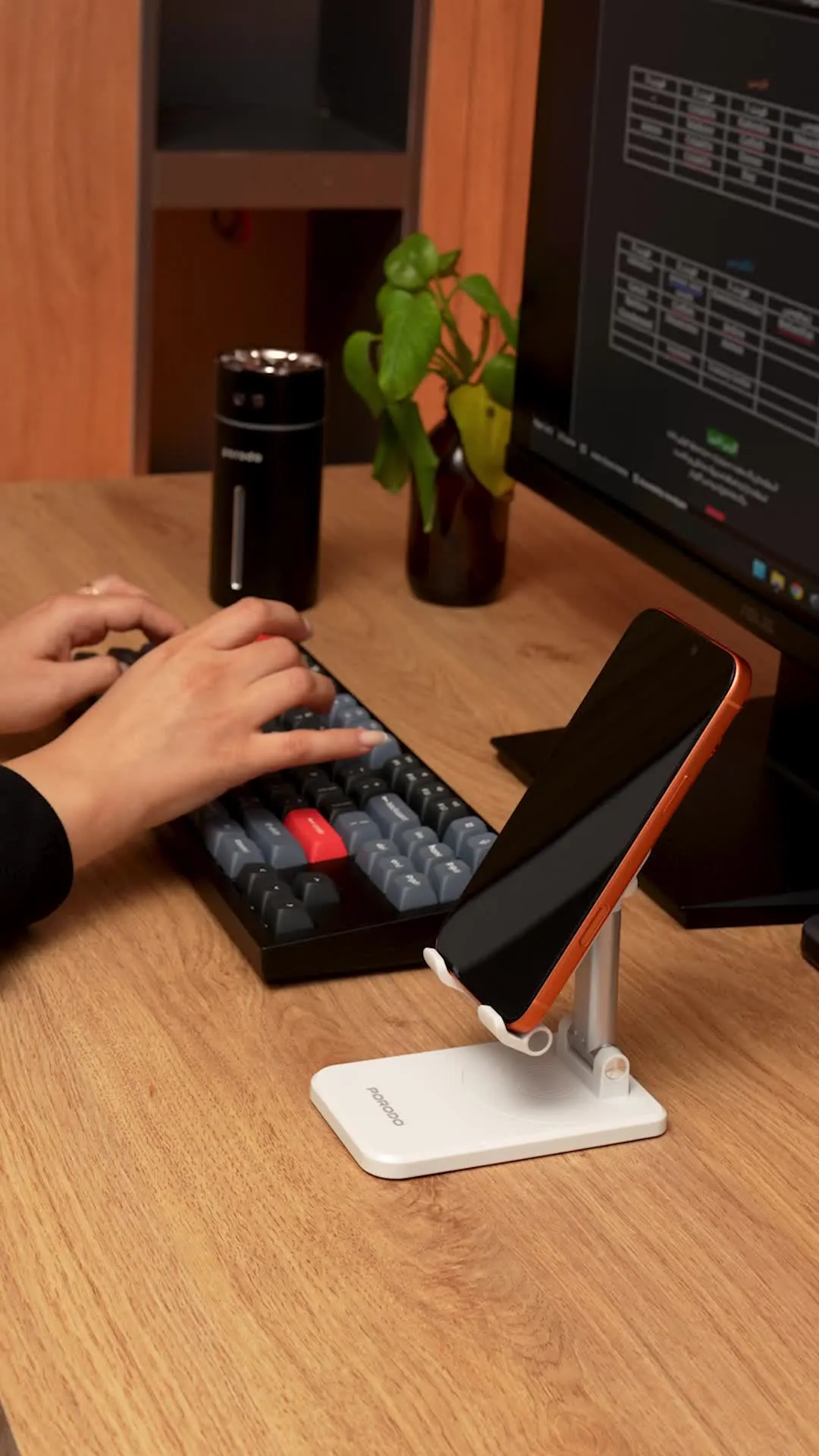 Porodo Desktop Phone & Tablet Stand with Adjustable Telescopic Rod, Up to 12.9-inch Compatibility, 360° Rotating Base, 350g Maximum Load, Anti-Slip Base, ABS & Silicone Materials