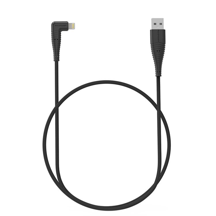 RAVPower Nylon Braided Cable 3ft/0.9m Compatible for Lightning Devices, 2.4A Fast Charging, 90 Degree Comfortable Playing Games, Fast Charging and Data Transmitter Cord