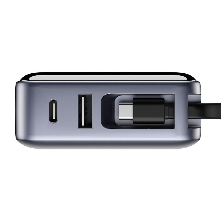 Green Lion Madrid 20 Power Bank 20000mAh with Built-in 20cm Type-C Cable, 35W Power Delivery, Real-Time Digital Display, 22.5W USB-A Output, Trickle Charging Mode, Safe Charging - Gray