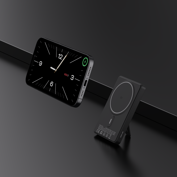 Green Lion Vita 5000mAh Power Bank with Safety Protections, Durable Braided Cable, Strong Magnets, Detachable Type-C Cable, Built-in Stand, MagSafe Compatibility, Ultra-Slim Design - Black