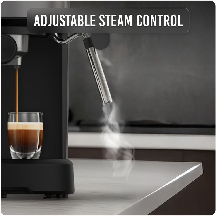 LePresso Suprema Espresso Machine, Minimal Device, Two Cups Dual, Touch Display, Nespresso Compatible, Milk Steamer, Intuitive Screen, 1.2L Water Tank Capacity, 1100W Power Rate - Black