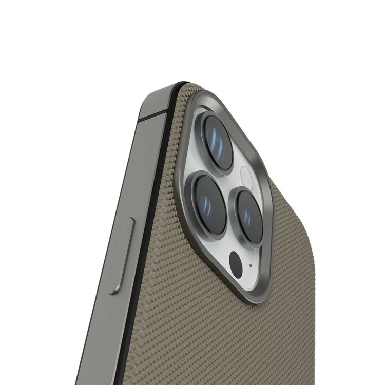 Levelo Cuir Two Tone Leather Case For iPhone 16 Pro, Durable, Compact Design, MagSafe Compatible, Hybrid Case, Impact-Resistant Corners , Aluminum Bumper Finish, High Quality Material - Gray