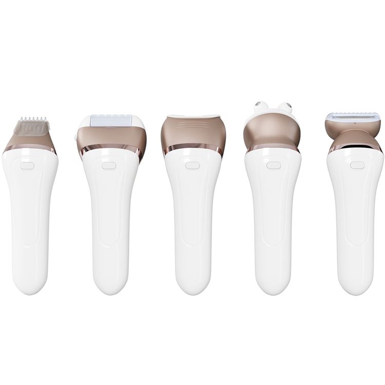 Green Lion 5-in-1 Cordless Epilator Kit with Ergonomic Design, Type-C Charging, #280 DC Brushed Motor, 6300RPM Motor, Stainless Steel Blade, 1400mAh Battery Capacity, Digital Display - White