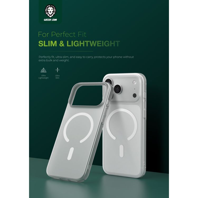 Green Lion Delgado Matte MagSafe Case for iPhone 17 Pro, Drop Protection, Anti-Fingerprint, Comfortable Grip, Anti-Scratch, Camera Protection - Clear