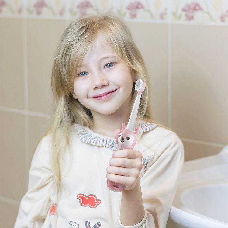 Porodo Kids Electric Toothbrush with 3 Cleaning Modes, Up to 30 Days Working Time, 350mAh Battery, DuPont Bristles Material, IPX7 Water Resistant, USB-C Fast Charging, Built-in Smart Timer, 1.5W Rated Power - Pink